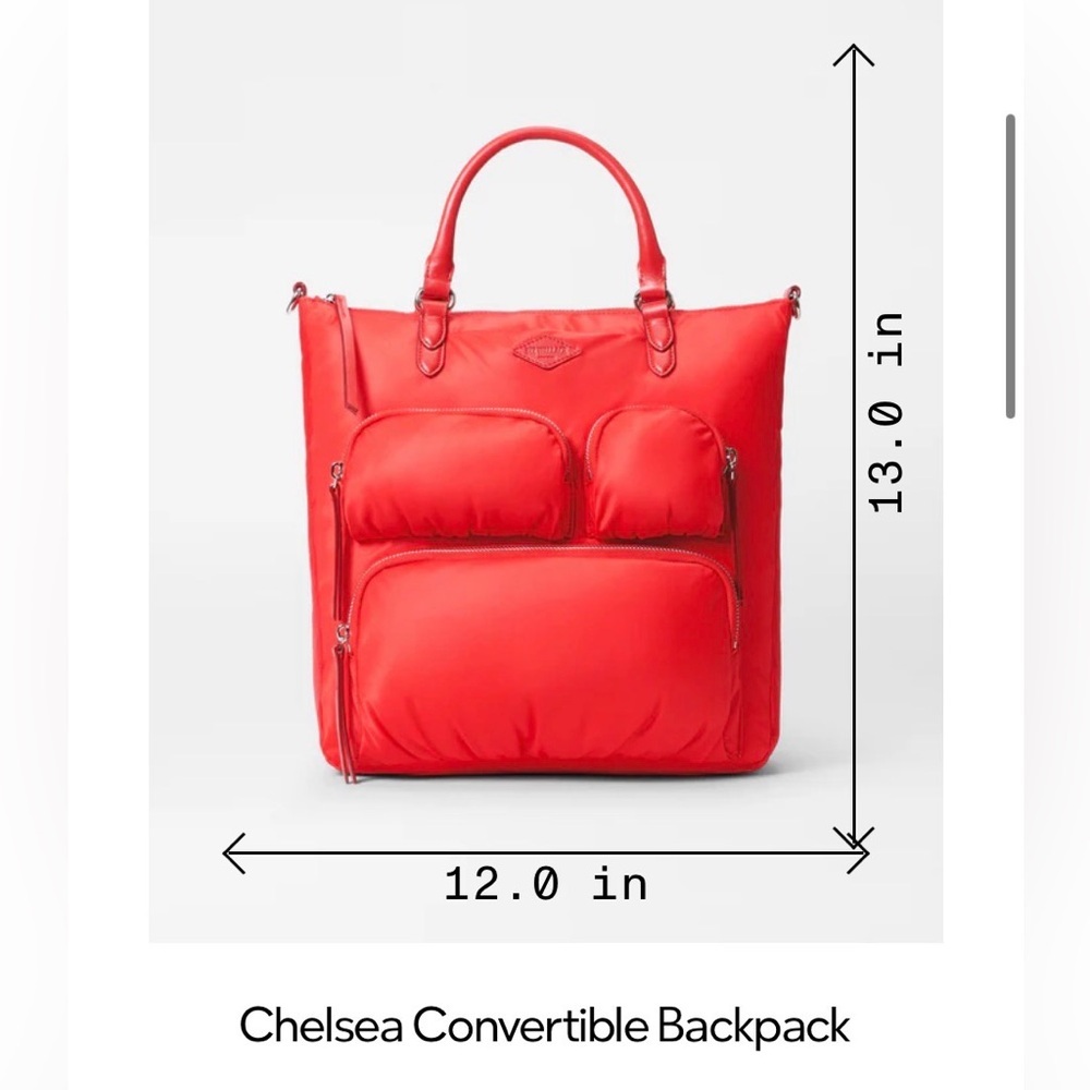 MZ Wallace CHELSEA convertible Backpack Tote BRIGHT CHERRY RED π - Picture 6 of 16